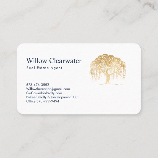 Rustiek Modern Navy & Gold Willow Tree Logo Visitekaartje (Achterkant)