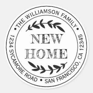 Rustiek Modern Nieuw Thuis Retouradres Ronde Sticker