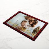 Rustiek Modern Rood zwart plaid foto Kerstmis Folie Feestdagenkaart (Gedraaid)