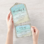 Rustiek Modern Script Strand Bruiloft All In One Uitnodiging (Afscheurbaar)