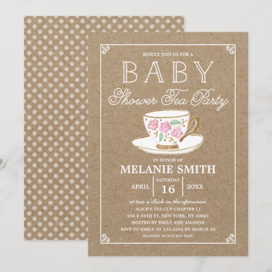 Rustiek Modern Tea Party | Baby Shower Kaart (Voorkant / Achterkant)
