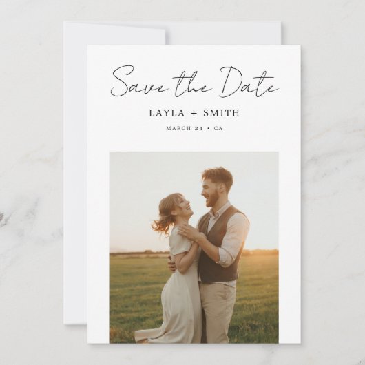 Rustiek Modern Trouwscript Elegant Fotobudget Save The Date (Voorkant)