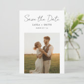 Rustiek Modern Trouwscript Elegant Fotobudget Save The Date (Staand voorkant)
