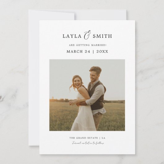 Rustiek Modern Trouwscript Elegant Fotobudget Save The Date (Achterkant)