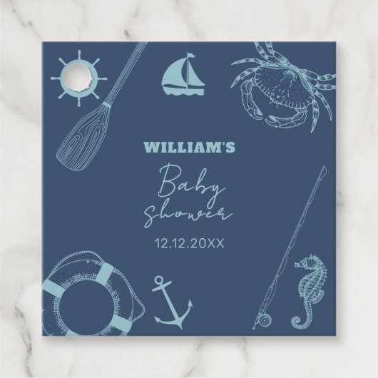 Rustiek Modern Vissen Nautisch Boy Baby shower Bedankjes Labels (Voorkant)