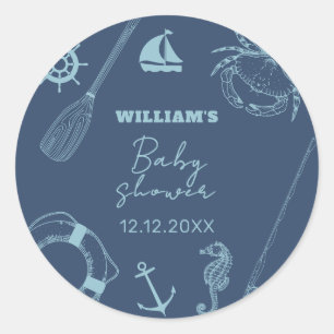 Rustiek Modern Vissen Nautisch Boy Baby shower Ronde Sticker