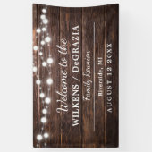 Rustiek Modern Welkom Familie Reünie String Lights Spandoek (Verticaal)