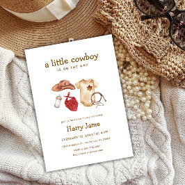 Rustiek Modern Western Little Cowboy Baby shower Kaart