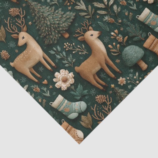 Rustiek Modern Woodland Herten & Pine Tree Kerstmi Tissuepapier (Detail)
