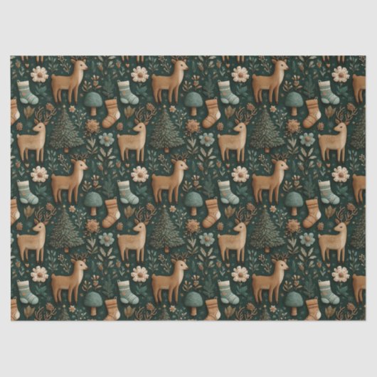 Rustiek Modern Woodland Herten & Pine Tree Kerstmi Tissuepapier (Voorkant)