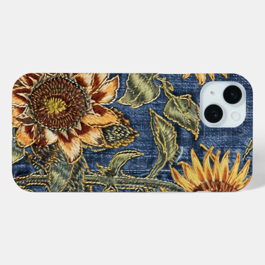 Rustiek Modern Zonnebloem en Denim iPhone case (Achterkant (horizontaal))