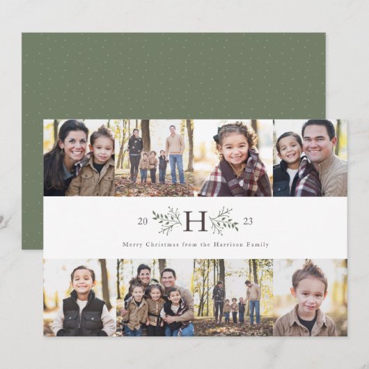 Rustiek monogram 8 foto collage vakantie kaart (Voorkant / Achterkant)