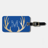 Rustiek Monogram Blauw Custom Bag Label met Antler Bagagelabel (Voorkant horizontaal)