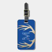 Rustiek Monogram Blauw Custom Bag Label met Antler Bagagelabel (Voorkant verticaal)