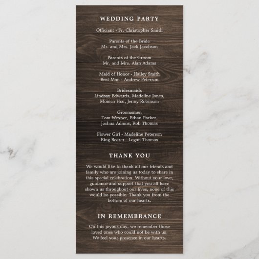 Rustiek Monogram bruiloft ceremonie plat programma Programmakaart (Achterkant)