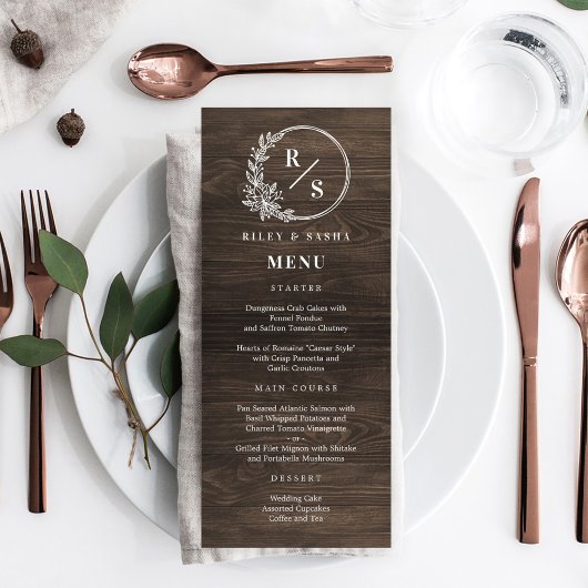 Rustiek Monogram Bruiloft Menu Kaart