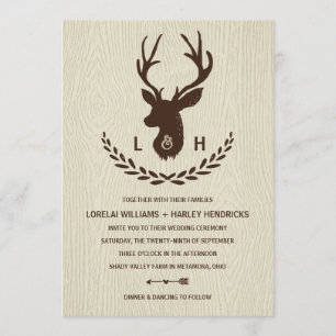 Rustiek monogram Country Chic Stag Wedding Kaart