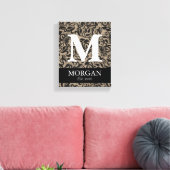 Rustiek Monogram Damask Burlap familienaam teken Canvas Afdruk (Insitu (Woonkamer))