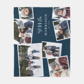 Rustiek monogram familie collage 7 foto marineblau fleece deken (Voorkant)