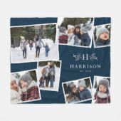 Rustiek monogram familie collage 7 foto marineblau fleece deken (Voorkant (Horizontaal))