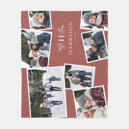 Rustiek monogram familie collage 7 foto stoffig ro fleece deken (Voorkant)
