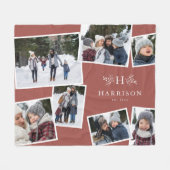 Rustiek monogram familie collage 7 foto stoffig ro fleece deken (Voorkant (Horizontaal))