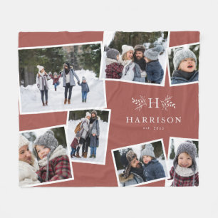 Rustiek monogram familie collage 7 foto stoffig ro fleece deken