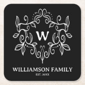 Rustiek Monogram Familienaam Zwart-wit Kartonnen Onderzetters (Voorkant)