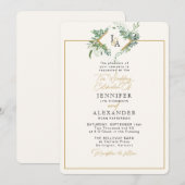 Rustiek Monogram Goud Groen Eucalyptus Huwelijk Kaart (Voorkant / Achterkant)