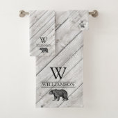 Rustiek Monogram Grijs Hout Wandelen Beer Familien Bad Handdoek (Insitu)