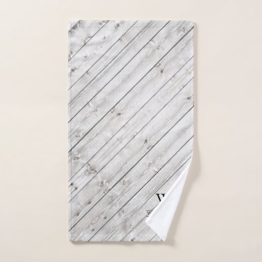 Rustiek Monogram Grijs Hout Wandelen Beer Familien Bad Handdoek (Handdoek)