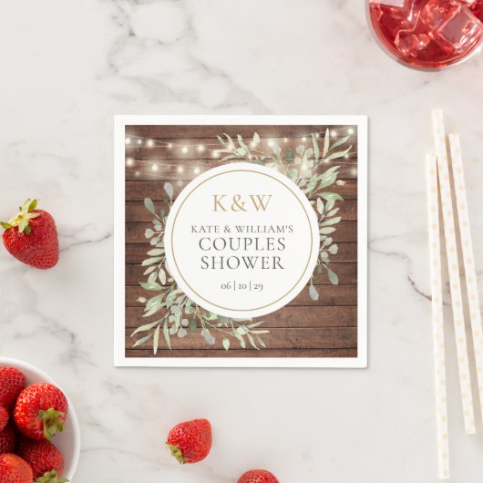 Rustiek Monogram groen koppels bruiloft douche Servet (Insitu)