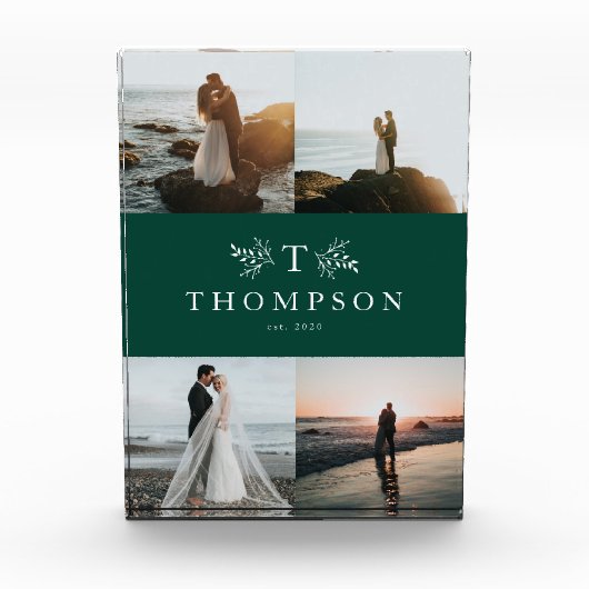 Rustiek monogram groene bruiloft collage fotoblokken (Voorkant)