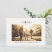 Rustiek monogram horizontale kerstfoto feestdagenkaart (Staand voorkant)