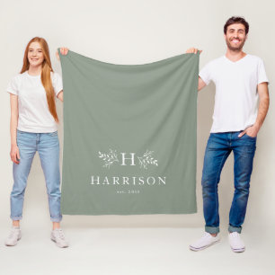 Rustiek monogram licht salie groen gepersonaliseer fleece deken