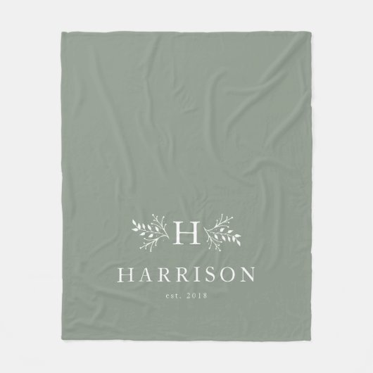 Rustiek monogram licht salie groen gepersonaliseer fleece deken (Voorkant)