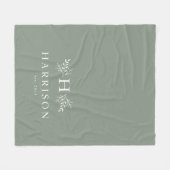 Rustiek monogram licht salie groen gepersonaliseer fleece deken (Voorkant (Horizontaal))
