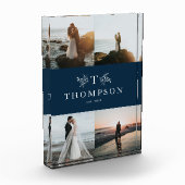 Rustiek monogram marine blauw pasgetrouwde collage fotoblokken (Links)