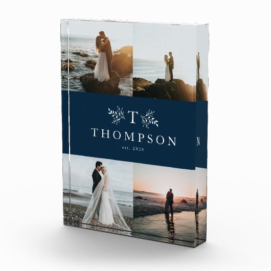 Rustiek monogram marine blauw pasgetrouwde collage fotoblokken (Rechts)