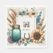 Rustiek Monogram Mason Jar Zonnebloemen Servet (Voorkant)