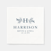 Rustiek monogram navy blauwe bruiloft servet (Voorkant)