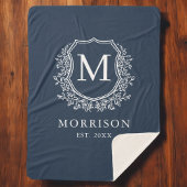 Rustiek Monogram Navy Blue Crest Pas getrouwd Wedd Sherpa Deken