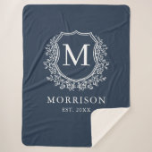 Rustiek Monogram Navy Blue Crest Pas getrouwd Wedd Sherpa Deken (Voorkant)