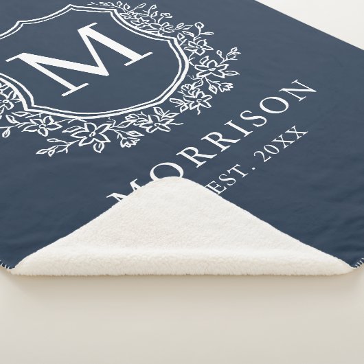 Rustiek Monogram Navy Blue Crest Pas getrouwd Wedd Sherpa Deken (3/4)