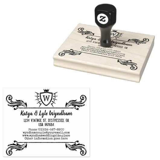 Rustiek Monogram  Ornament Shield Logo Rubberstempel (Gestempeld)