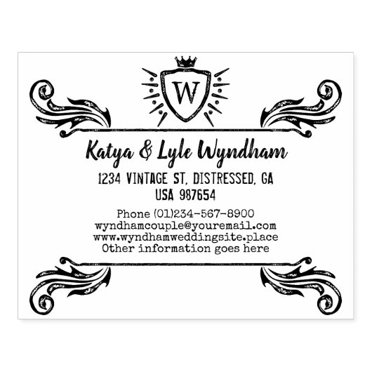 Rustiek Monogram  Ornament Shield Logo Rubberstempel (Afrduk)