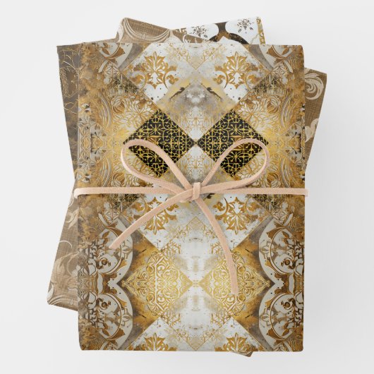 Rustiek Monogram Patroon: Tan & Cream Stijl Inpakpapier Vel (In situ)