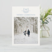 Rustiek monogram Pewter Blue gepersonaliseerd init Feestdagenkaart (Staand voorkant)