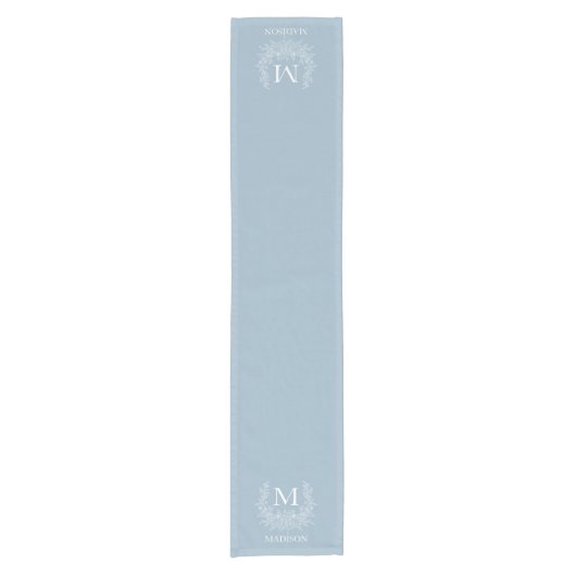 Rustiek monogram Pewter Blue gepersonaliseerd init Korte Tafelloper (Voorkant)
