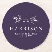 Rustiek monogram pruim paarse herfst winter bruilo ronde kartonnen onderzetter (Voorkant)